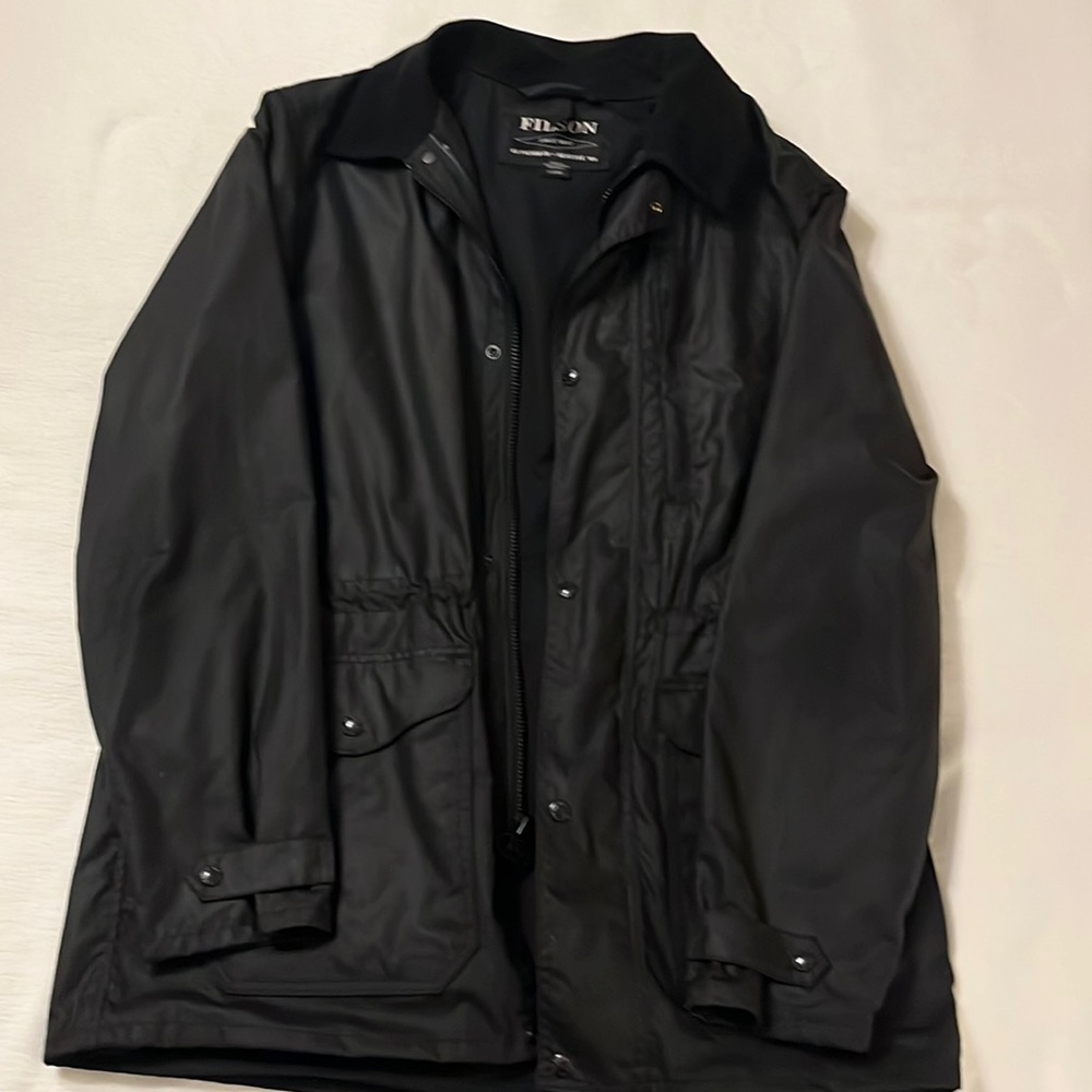 Filson Cover Cloth Mile Marker Coat Black Men’s Size Large Long